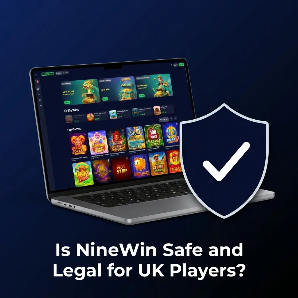 NineWin casino safety and legality for UK players, featuring Curaçao licence, SSL encryption, and responsible gaming tools