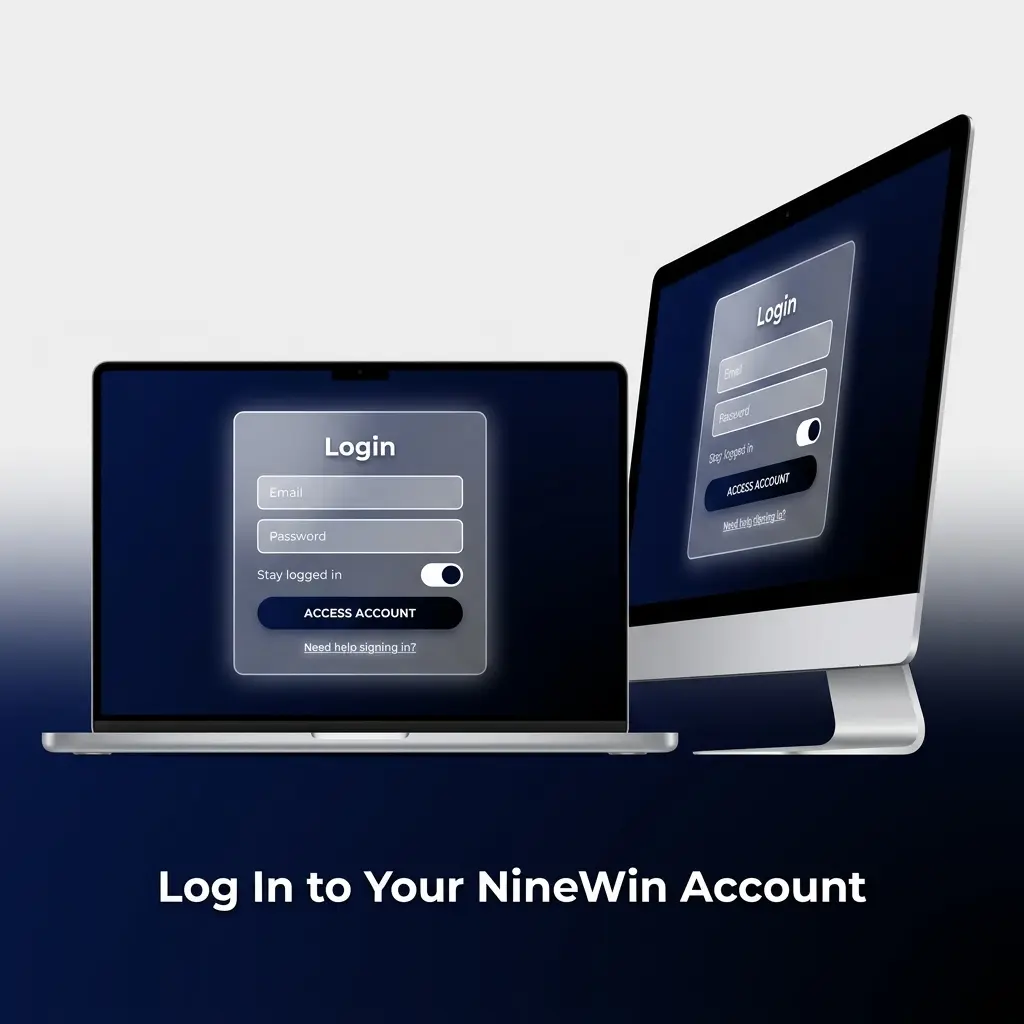 NineWin account login form showing email and password fields on the official sign-in page